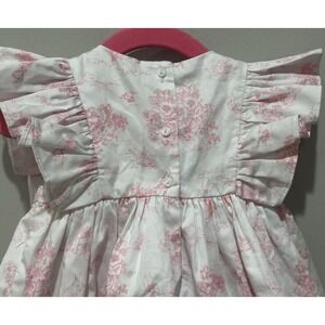 Janie And Jack Baby Girl 12-18M Pink Toile Floral Ruffle Sleeve Cotton Dress